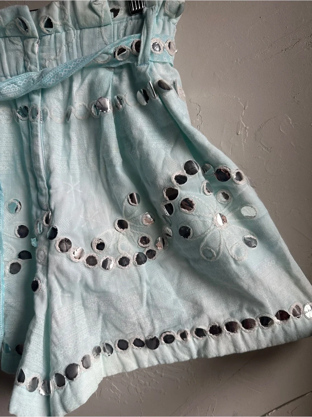 Juliet Dunn London‎ Aqua Mirror Embellished Shorts Boho Resort Luxe Beach Sz M